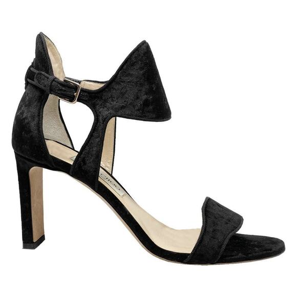 Jimmy Choo Molly 85 Sandals Black Crushed Velvet Heels Size 40 with Box - Picture 3 of 9